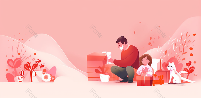 红衣笑脸爸爸粉色插画温情时刻节日活动展板设计展板背景,插画/手绘图,插画/手绘图库,插画/手绘图下载,插画/手绘